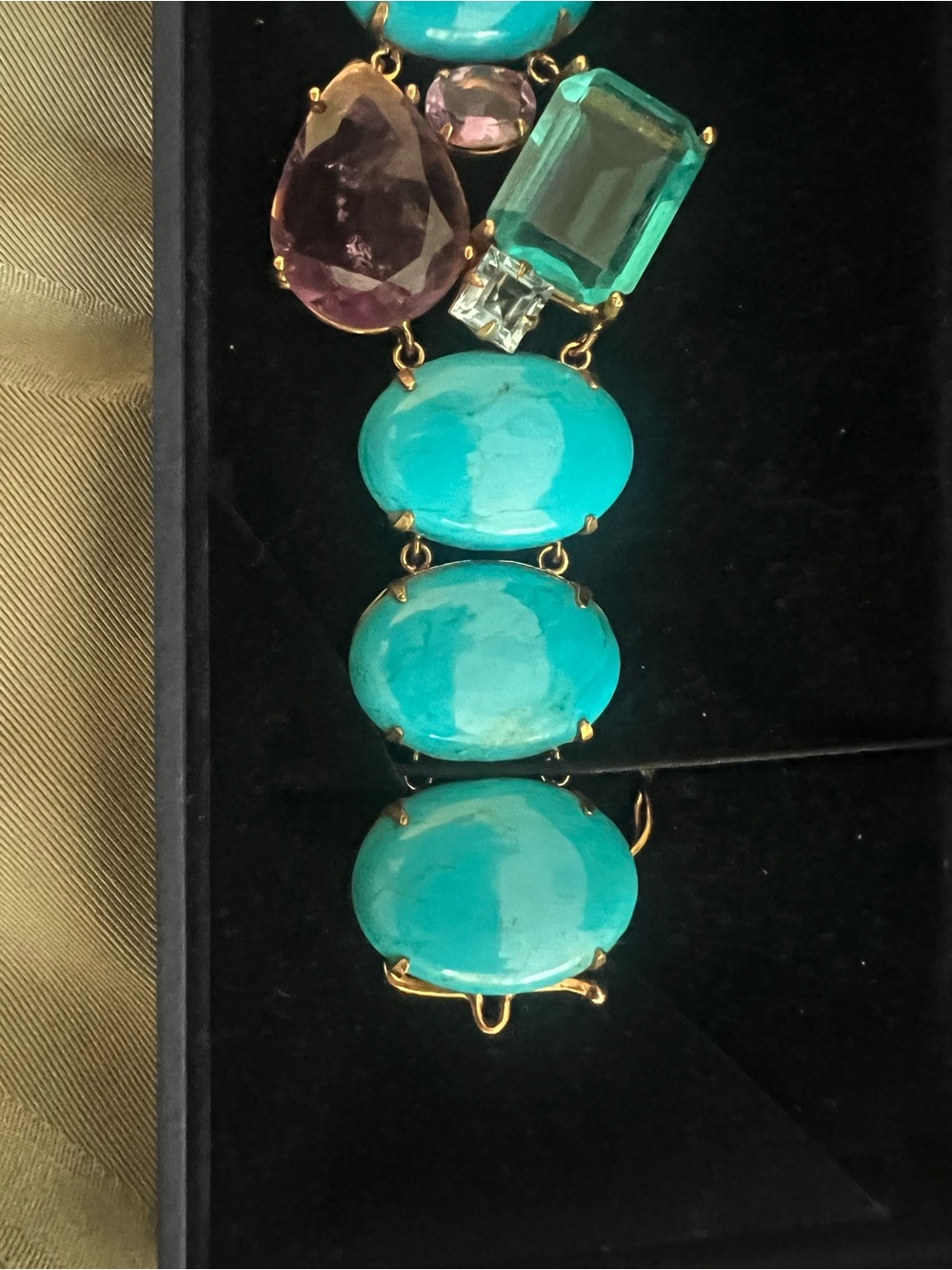 Bounkit Turquoise Amethyst and Topaz Gold-Plated Statement Bracelet - Picture 3 of 10